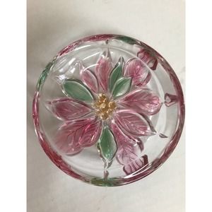 Vintage Glass Poinsettia Shallow Dish or Coaster 5"